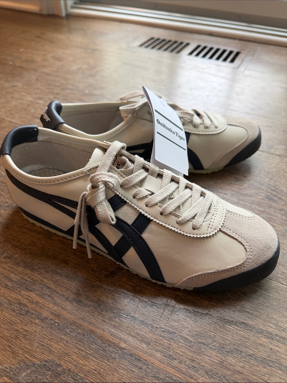 Onitsuka Tiger by Asics Cream Sneakers with Navy stripes